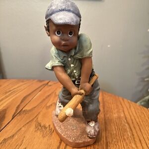 Vintage African-American Statue Figurine Boy Child Playing Baseball
